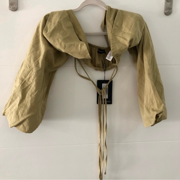 Pretty LittleThings Double Tie Bardot Crop Top Bralette Olive Sexy SZ 4 NWT - Picture 3 of 5